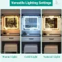 47 Farmhouse Makeup Vanity with Sliding Mirror, Glass Top Organizer, 3-Color LED Lights, Charging Station