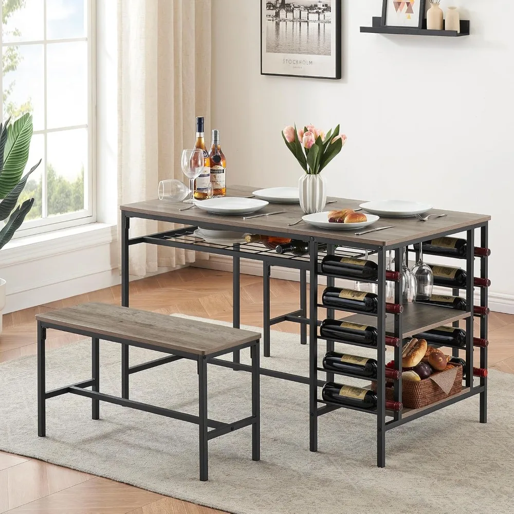 Dining Table Set for 4, Kitchen Table Set for 4 with 2 Benches, 3 Piece Dining Room Table Set for Small Space, Customized