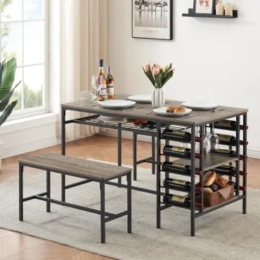 Dining Table Set for 4, Kitchen Table Set for 4 with 2 Benches, 3 Piece Dining Room Table Set for Small Space, Customized