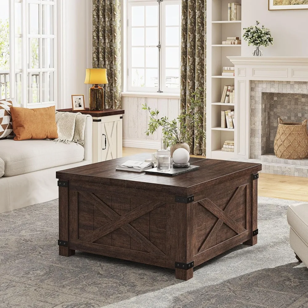 Lift Top Coffee Table with Storage, 35.7 W Square Coffee Tables for Living Room, Small Coffee Table with Large Hidden
