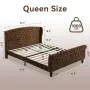 Sleigh Queen Bed Frame with Wingback Headboard, Chenille Upholstered Bed Frame Queen Size with Button Tufted Scroll, Customized