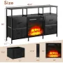 Fireplace TV Stand with 4 Fabric Drawers, TV Stand Dresser with Power Outlets and LED Lights, Fireplace Entertainment Center