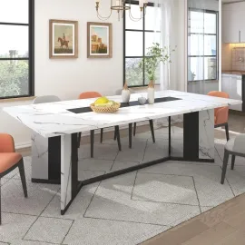 78 Inch Dining Table for 6 8 People, Modern Rectangular Kitchen Table W/Waterproof Tabletop,Large Modern Dining Room, Customized