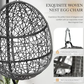 Oversized Hanging Egg Chair with Stand, Indoor Outdoor Grey Wicker Bird Cage Swing Chair, Patio Hammock Swinging, Customized