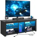 TV Stand with Mount and LED Lights Swivel TV Stand for 70 inch TV Modern Wood Entertainment Center with Power Outlet