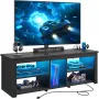 TV Stand with Mount and LED Lights Swivel TV Stand for 70 inch TV Modern Wood Entertainment Center with Power Outlet