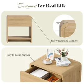 Modern Night Stand Set 2 with Storage Drawer & Open Shelves, 24