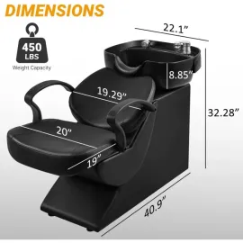 Shampoo Bowl and Chair Set for Salon, Backwash Barber Chair, Plastic Shampoo Bowl Sink Unit w/Storage Box for Beauty Spa Barb