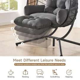 Double Egg Chair with Adjustable Footrest & Stand, Rattan Hammock Swing Loveseat with Cushions & Headrests, Customized