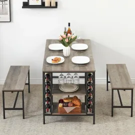 Dining Table Set for 4, Kitchen Table Set for 4 with 2 Benches, 3 Piece Dining Room Table Set for Small Space, Customized