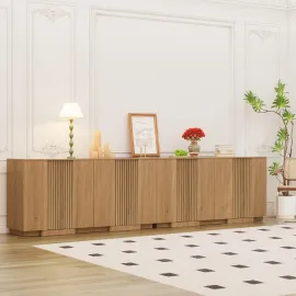 Buffet Cabinet with Storage, 118 Accent Sideboard Modern Credenza Set of 2 with Doors & Adjustable Shelves Fluted Media