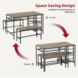 Dining Table Set for 4, Kitchen Table Set for 4 with 2 Benches, 3 Piece Dining Room Table Set for Small Space, Customized