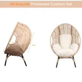 Oversized Patio Egg Chair with Waterproof Cushions, Outdoor Wicker Egg Chair, 500 LBS Capacity All-Weather Rattan, Customized