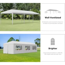 10' X 30' Outdoor Waterproof Gazebo Canopy Tent with Removable Side Walls and Windows, Heavy Duty Tent, White