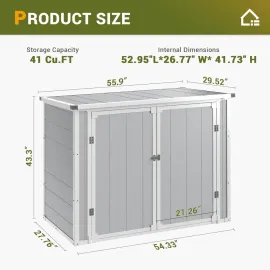 41 Cubic Foot Outdoor Horizontal Storage Shed, Weatherproof Resin Storage Shed, Thickened Floor, Gas Spring, Lockable Door