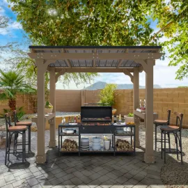 8' X 5' Outdoor Hardtop Gazebo, BBQ Gazebo with Workbench Frame for Lawn, Garden, Patio