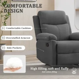 Recliner Chair, Manual Recliner for Adults with Side Pocket, Small Recliners for Small Spaces, Adjustable Comfy, Customized