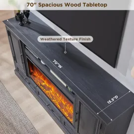 Fireplace TV Stand for 80 Inch TV, 35.7 Tall Farmhouse Entertainment Center W/36'' Electric Fireplace, Media Console