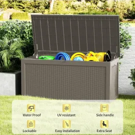320 Gallon Lockable Resin Deck Box, Waterproof & UV-Resistant Outdoor Storage Box for Outdoor Cushion Storage, Customized