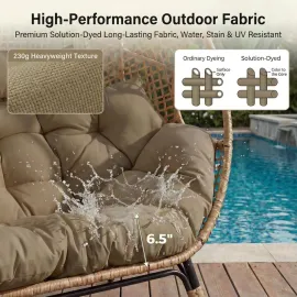 Double Egg Chair Indoor Outdoor 680lbs, 2 Person Brown Wicker Oversized Stationary Egg Chair with Brown Thick, Customized