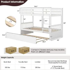 Twin Over Twin Bunk Bed with Trundle, Convertible ..