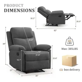 Recliner Chair, Manual Recliner for Adults with Side Pocket, Small Recliners for Small Spaces, Adjustable Comfy, Customized