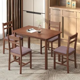 5-Piece Solid Wood Dining Table Set for 4, Farmhouse Kitchen Table with Upholstered Chairs for Small Space, Customized