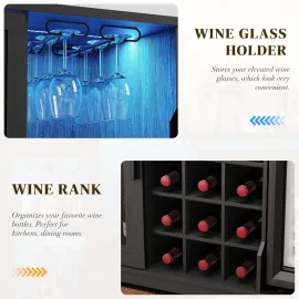 Coffee Bar Cabinet with Fridge (Fridge Included), Large Liquor Bar Cabinet with LED Lights, Glass Holder & Wine, Customized