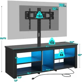 TV Stand with Mount and LED Lights Swivel TV Stand for 70 inch TV Modern Wood Entertainment Center with Power Outlet