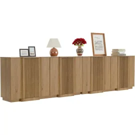 Buffet Cabinet with Storage, 118 Accent Sideboard Modern Credenza Set of 2 with Doors & Adjustable Shelves Fluted Media