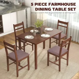 5-Piece Solid Wood Dining Table Set for 4, Farmhouse Kitchen Table with Upholstered Chairs for Small Space, Customized