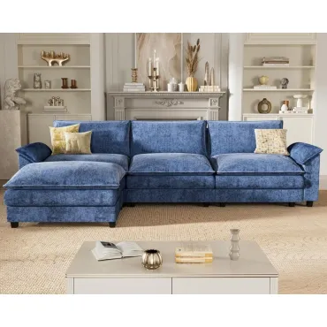 119 Modular Sectional Sofa, L Shaped Sofa Couch with Reversible Ottoman, DIY Combination Chenille Deep 3-Seat Cloud Couch