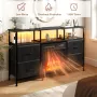 Fireplace TV Stand with 4 Fabric Drawers, TV Stand Dresser with Power Outlets and LED Lights, Fireplace Entertainment Center