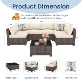 7 Piece Outdoor Patio Furniture Set, Outdoor Sectional Furniture, Rattan & Wicker Modern Modular Conversation Set, Customized
