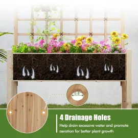 Raised Garden Bed with Lattice Trellis, 4 Drainage Holes, Wooden Elevated Planter Box with Legs for Climbing Vine, Customized
