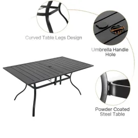 Patio Dining Table for 6 Person, Outdoor Metal 63x38 Inch Rectangle Table with 1.57