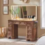 Makeup Vanity Desk with 48 HD Lighted Mirror, Farmhouse Vanity Desk with 8 Drawers, Vanity Table with 3 Color Modes