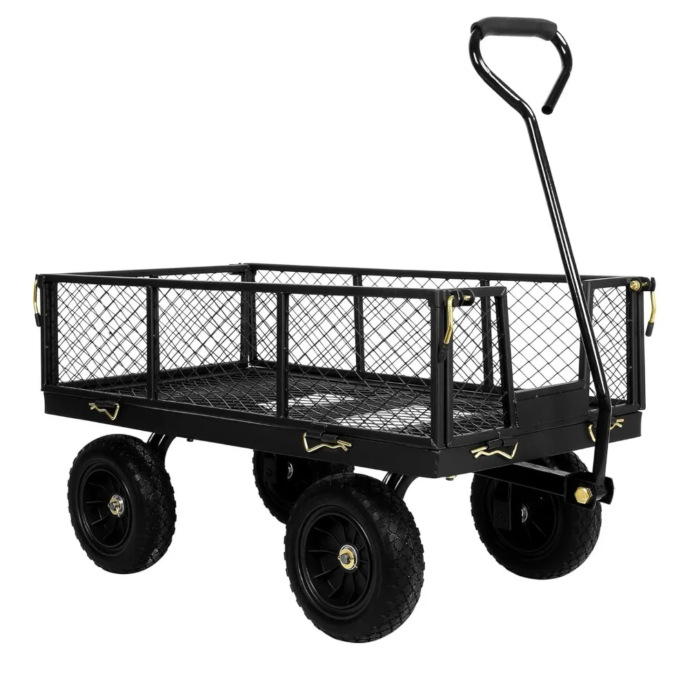 Heavy Duty 400 Lbs Capacity Mesh Steel Garden Cart, 4 Cu.Ft Heavy Duty Garden Cart with 180° Rotating Handle, Customized