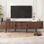69 Mid Century Modern TV Stand with Power Outlet, Farmhouse Curved Edge TV and Media Console Table with Drawer