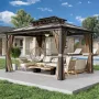 10' x 13' Gazebo Polycarbonate Double Roof Canopy Outdoor Aluminum Frame Pergola, Permanent Pavilion with Netting