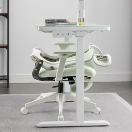 Foldable Office Chair with Footrest, Ergonomic Office Chair with Adjustable Lumbar Support, Headrest and Armrests, Green