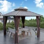 Gazebo 10' x 10', Outdoor Aluminum Frame Galvanized Steel Double Roof Pavilion with Netting and Shaded Curtains