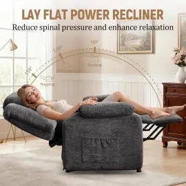 Power Recliner Chair for Adults, Oversized Electric Recliner with Thickened Cushions, Chenille Fabric Reclining, Customized