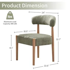 Wooden Dining Chairs Set of 4, Modern Upholstered Dining Room Chairs with Rubberwood Legs and Curved Backrest for Farmhouse