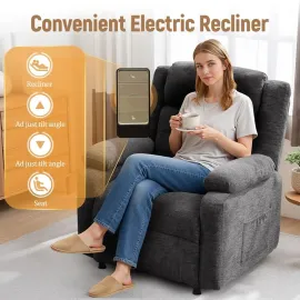 Power Recliner Chair for Adults, Oversized Electric Recliner with Thickened Cushions, Chenille Fabric Reclining, Customized