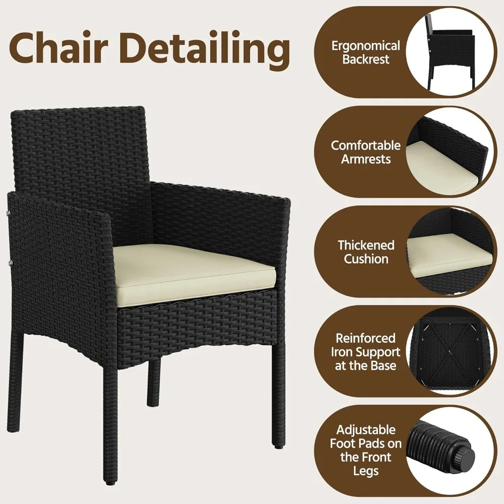 Patio Furniture Set 4 Pieces Conversation Sets, Rattan Chair Wicker Set Loveseat with Soft Cushion and Glass Table, Customized
