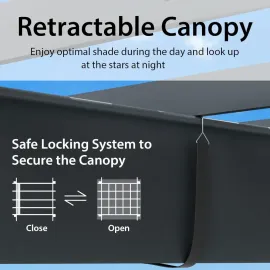 10x13 Ft Pergola, Heavy-Duty Aluminum Outdoor Pergola with Retractable Sun Shade Canopy, Extra Large Patio Shelter