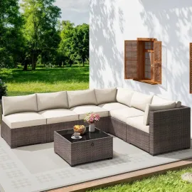 7 Piece Outdoor Patio Furniture Set, Outdoor Sectional Furniture, Rattan & Wicker Modern Modular Conversation Set, Customized