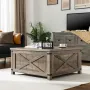 Lift Top Coffee Table with Storage, 35.7 W Square Coffee Tables for Living Room, Small Coffee Table with Large Hidden