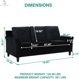 Home Raelynn Button Tufted Sofa, Affordable Black Modern Sofa, Microfiber Couch for Small Spaces Cama para Sala Modernos
